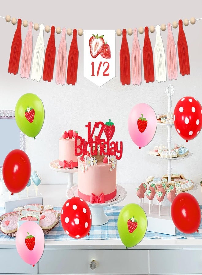 Merrystorm Strawberry Half Birthday Decorations Sweet Six Months Backdrop It’s My 1/2 Birthday High Chair Banner Strawberry 6 Months Balloons 1/2 Birthday Cake Topper for Girls 1/2 Birthday Party Supplies - Image 3